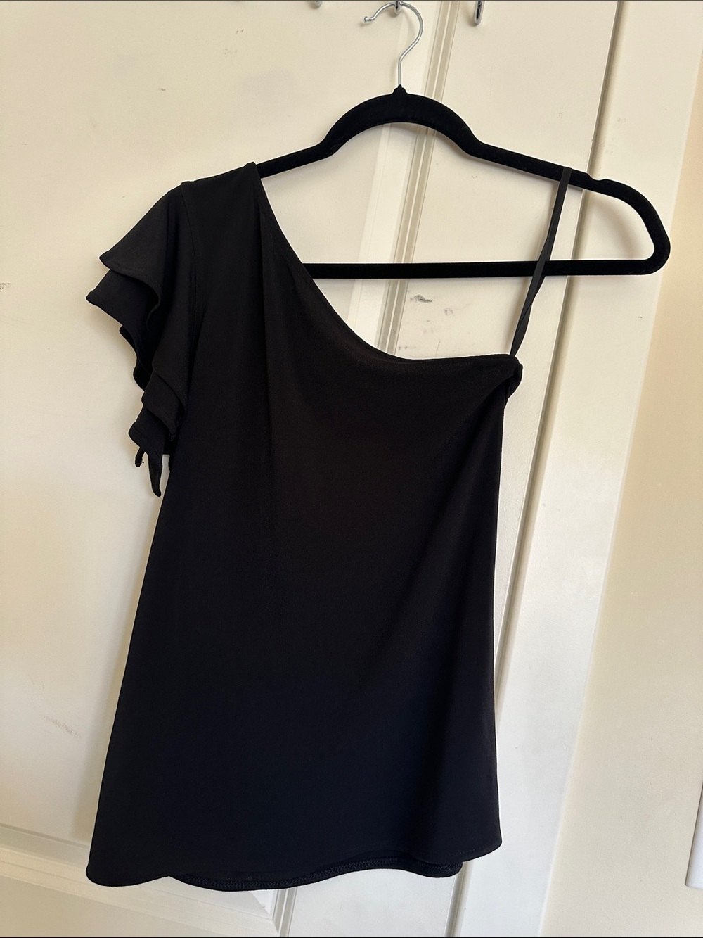 Banana Republic Black One-Shoulder Top with Ruffle Sleeve